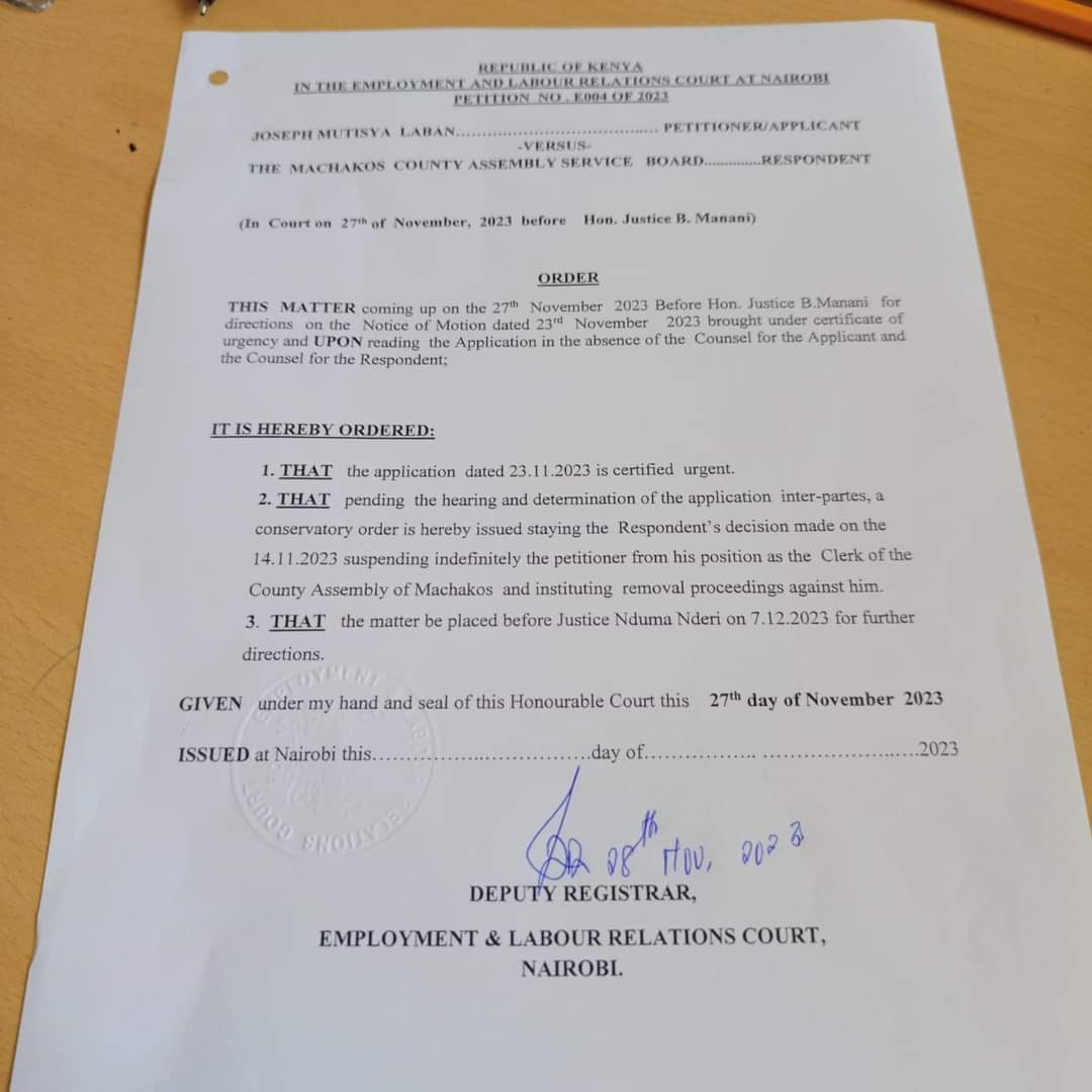 Suspended Clerk halts ouster