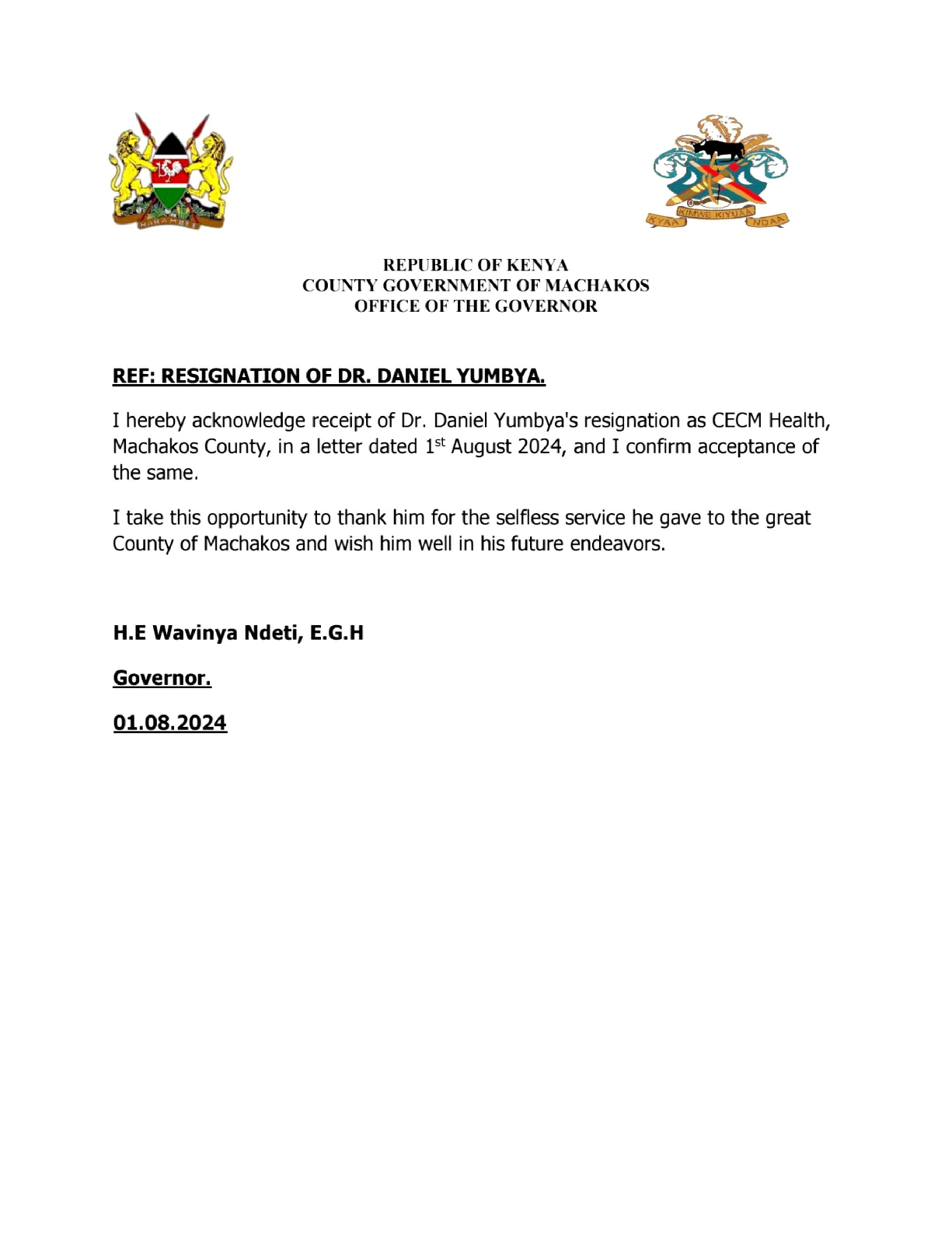 Turmoil in Ndeti's Government sees the fall of fourth minister