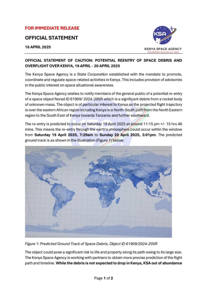 Space Agency warns of Fall of Space Debris