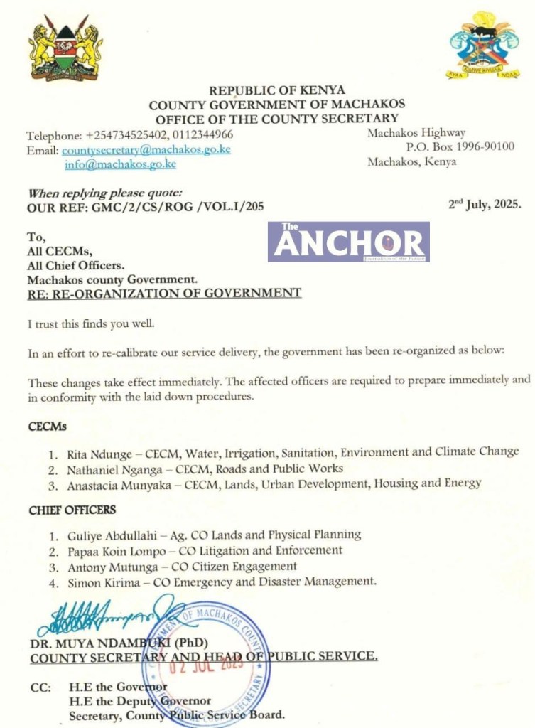 Wavinya Reinstates Suspended Minister in Cabinet Shake-up