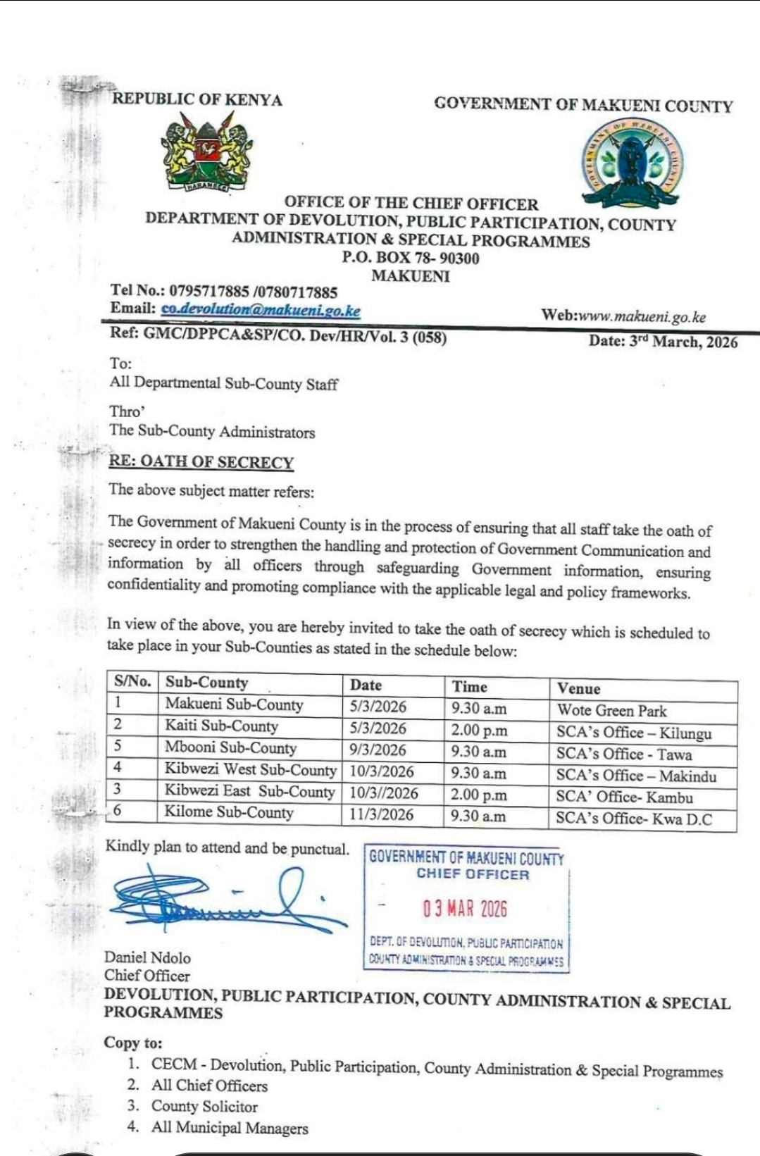 Debate as Makueni Orders Staff to Take Oath of Secrecy